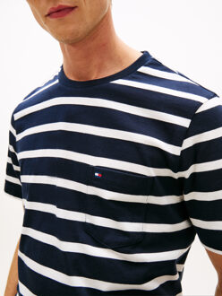 Tommy Hilfiger T-shirt Regular Fit Stripe Pocket Navy/Ecru  M Wit, Navy