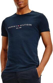 Tommy Hilfiger T-shirt van biologisch katoen met logoborduring Donkerblauw