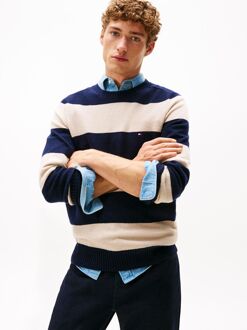 Tommy Hilfiger Trui Lamswol Streep Navy Beige - XL,XXL