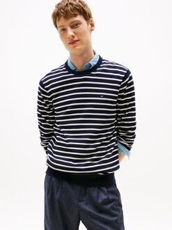 Tommy Hilfiger Trui Streep Navy Donkerblauw