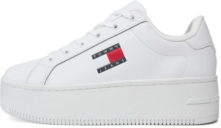 Tommy Hilfiger Witte Leren Sneakers Tommy Hilfiger , White , Dames - 36 Eu,40 Eu,41 Eu,39 EU