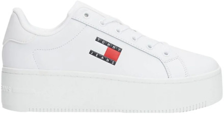 Tommy Hilfiger Witte polyester sneakers met veters Tommy Hilfiger , White , Dames - 40 Eu,41 Eu,39 Eu,36 Eu,38 EU