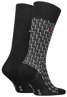 Tommy Hilfiger Zig zag sokken heren (set van 2) Zwart - 43-47