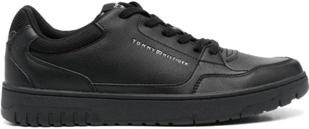 Tommy Hilfiger Zwarte Leren Sneakers voor Mannen Tommy Hilfiger , Black , Heren - 41 Eu,45 Eu,42 Eu,43 Eu,44 EU