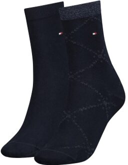 Tommy Hlfiger Women Graphic Argyle Sock 2 stuks * Actie * Blauw,Rood - Maat 35/38,Maat 39/42