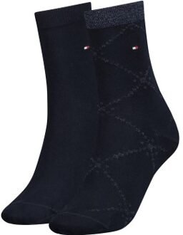 Tommy Hlfiger Women Graphic Argyle Sock 2 stuks * Actie * Blauw,Rood - Maat 35/38