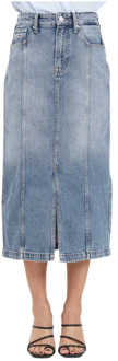 Tommy Jeans Denim Rok met Hoge Taille en Geborduurd Logo Tommy Jeans , Blue , Dames - W28,W30,W26