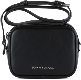 Tommy Jeans Eco-leren Schoudertas met Logo Tommy Jeans , Black , Dames - ONE Size