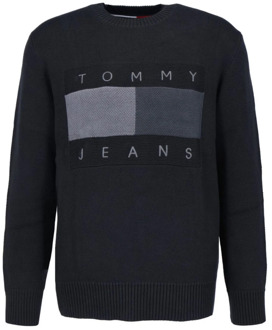 Tommy Jeans Geborduurde Logo Katoenen Trui Tommy Jeans , Black , Heren - M