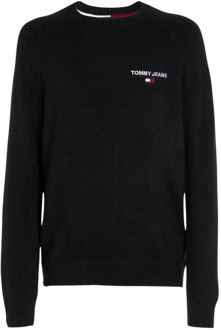 Tommy Jeans Geborduurde Logo Trui - Rechte Pasvorm Tommy Jeans , Black , Heren - XL
