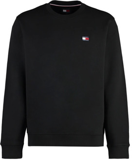 Tommy Jeans Geribbelde Katoenen Crew-Neck Sweatshirt Tommy Jeans , Black , Heren - L