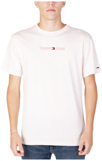Tommy Jeans Heren Klassiek T-Shirt met Kleine Tekst Tommy Jeans , Pink , Heren - 2Xl,Xl,L