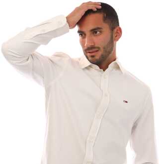 Tommy Jeans Heren Tommy Jeans Regular Fit Overhemd met Knoop in Wit - 2XL
