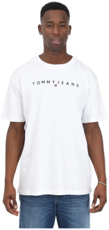 Tommy Jeans Heren Wit T-shirt, Korte Mouw, Casual Tommy Jeans , White , Heren - 2Xl,Xl,L,S
