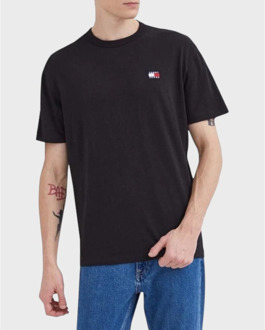 Tommy Jeans Klassiek fit katoenen T-shirt met Tommy-badge Tommy Jeans , Black , Heren - 2Xl,Xl,L,M,S