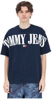 Tommy Jeans Nachtblauw Oversize Badge T-Shirt Tommy Jeans , Blue , Heren - Xl,L,M,S