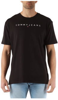 Tommy Jeans Regular Fit Katoenen T-shirt met Voorlogo Borduurwerk Tommy Jeans , Black , Heren - 2Xl,Xl,L,M,S