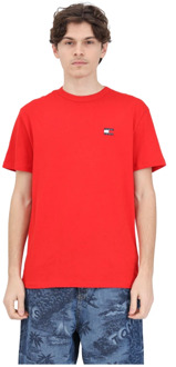 Tommy Jeans Rode Badge Tee Text T-shirt voor heren Tommy Jeans , Red , Heren - 2Xl,L,M