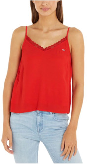 Tommy Jeans Rode Kant Kraag Tank Top Tommy Jeans , Red , Dames - L,M,S,Xs