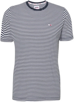 Tommy Jeans T-shirt met streepprint en logo Donkerblauw