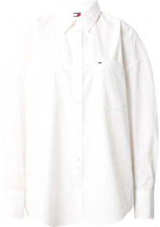 Tommy Jeans Wit Logo Patch Button-Up Shirt Tommy Jeans , White , Dames - Xl,L,M,S,Xs