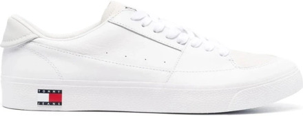 Tommy Jeans Witte Leren Sneakers voor Mannen Tommy Jeans , White , Heren - 44 Eu,43 Eu,42 EU