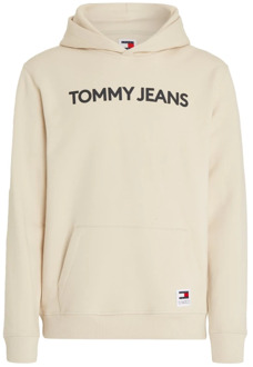 Tommy Jeans Zwarte Hoodie - Rechte pasvorm Tommy Jeans , Beige , Heren - 2Xl,Xl,L,S