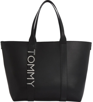 Tommy Jeans Zwarte Lederlook Bold Tote Tas Tommy Jeans , Black , Dames - ONE Size