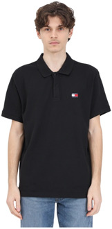 Tommy Jeans Zwarte Polo Shirt met Logo Patch en Vlag Tommy Jeans , Black , Heren - 2Xl,L,S