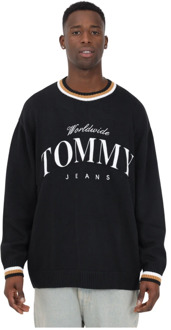 Tommy Jeans Zwarte Sweaters met Groot Logo Tommy Jeans , Black , Heren - L,M,S
