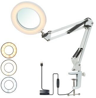 Tomshine Flexible Clamp-on Table Lamp with 8x Magnifier Swing Arm Dimmable LEDs Desk Light