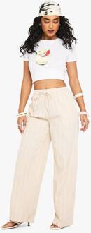 Tonal Stripe Linnen Look Losse Broek Met Wijde Pijpen, Natural Beige - 36