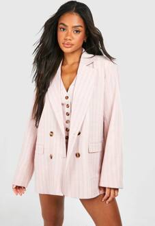 Tonal Stripe Oversized Fit Dubbelgeknoopte Blazer, Pink - 40