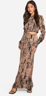 Tonal Tie Dye Fit & Flare Geweven Maxi Rok, Taupe - 34