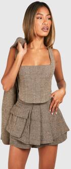 Tonal Visgraat Corset Met Vierkante Hals, Chocolate - 42