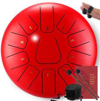 Tong Drum 10 Inch 11 Notities Staal Tong Drum Hand Pan Drum Met Vinger Mouwen Hamers Percussie Instrument rood