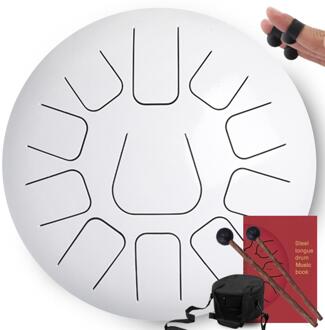Tong Drum 10 Inch 11 Notities Staal Tong Drum Hand Pan Drum Met Vinger Mouwen Hamers Percussie Instrument wit