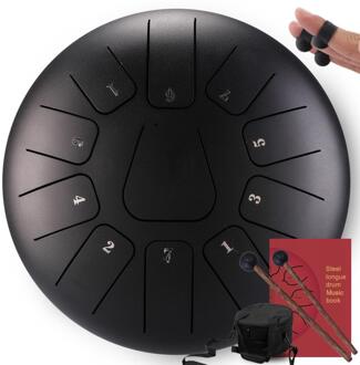 Tong Drum 10 Inch 11 Notities Staal Tong Drum Hand Pan Drum Met Vinger Mouwen Hamers Percussie Instrument zwart