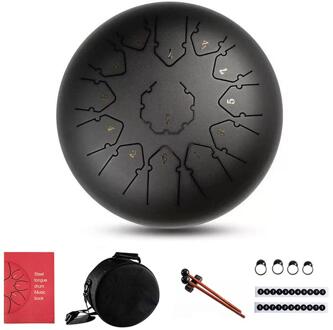 Tong Drum 12 Inch Staal Tong Drum Set 13 Tune Hand Pan Drum Pad Tank Sticks Draagtas Slaginstrumenten accessoires zwart