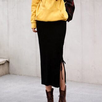 TONGMAO Herfst Mode Warme Effen Kleur Gebreide Strakke Split Potlood Gebreide Rokken Vrouwen Winter Lange Rokken zwart