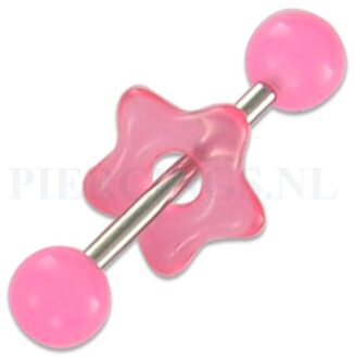 Tongpiercing acryl donut ronde ster roze