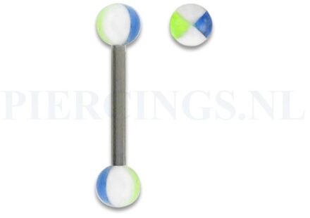 Tongpiercing acryl geblokt blauw wit geel