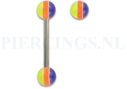 Tongpiercing acryl gestreept oranje blauw 6 mm balletje
