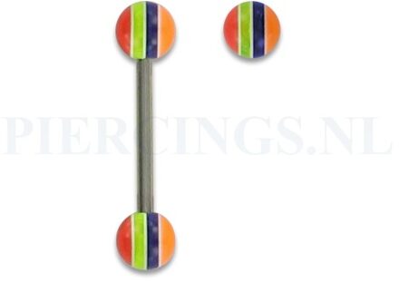 Tongpiercing acryl gestreept oranje blauw
