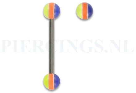Tongpiercing acryl gestreept oranje geel blauw 5 mm balletje