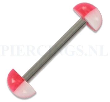 Tongpiercing acryl halve bal geblokt rood-wit