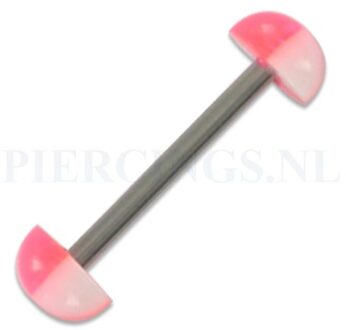 Tongpiercing acryl halve bal geblokt roze-wit