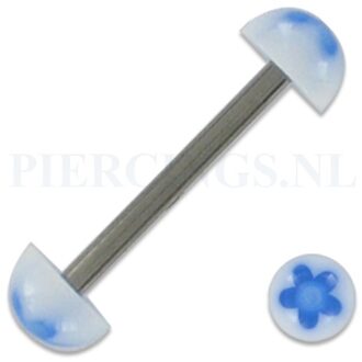 Tongpiercing acryl halve bal met ster wit blauw