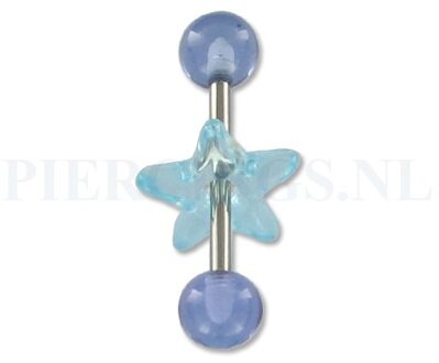 Tongpiercing acryl met donut ster licht blauw