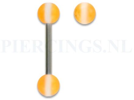 Tongpiercing acryl oranje met witte streep